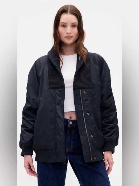 GAP Jackets & Blazers - GAP Oversized Knit-Trim Bomber Jacket - Navy